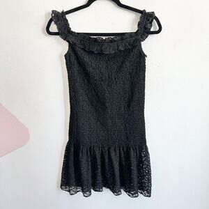 Black Lace Ruffle Hem Dress, Coquette, Goth, Y2K, Romantic, Lolita, Medium